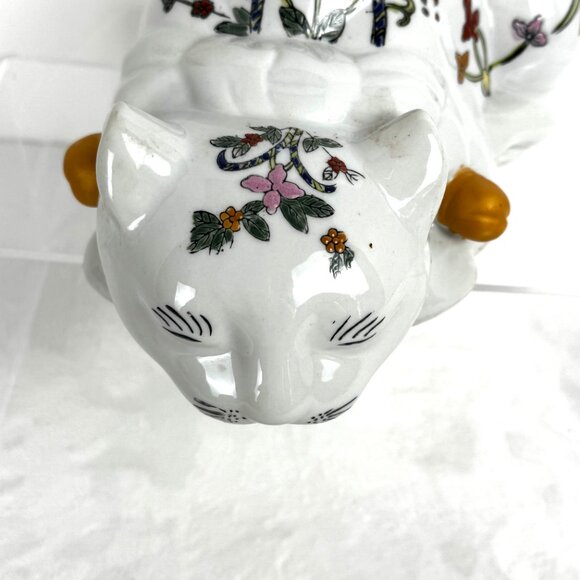 VTG Chinoiserie Sleeping Lucky Cat Figurine Ceramic Hand Painted MCM - Picture 13 of 15